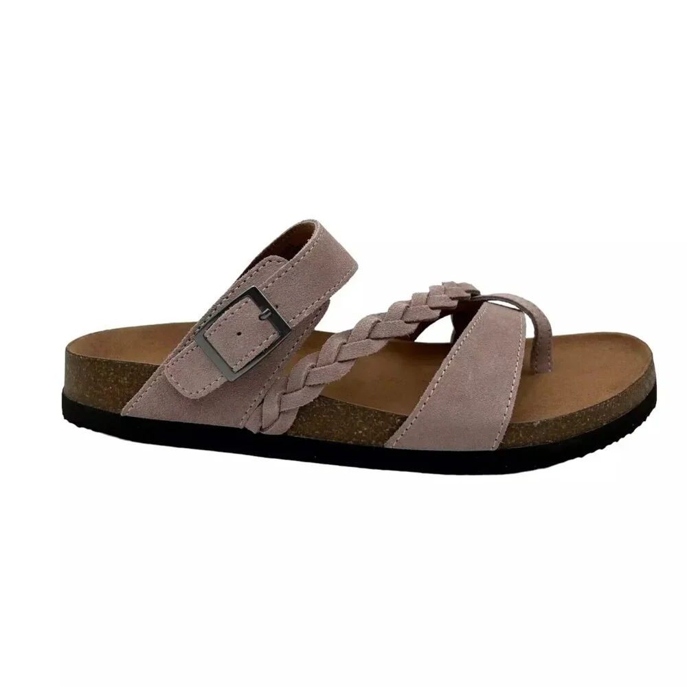 White Mountain Womens Leather Slide Sandals Size 9 Light Lavender Toe Loop Style